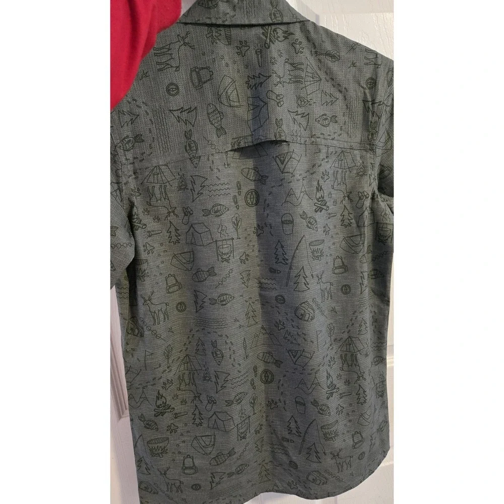 Lake & Trail Boys XL 14/16 Outdoor Camping Print Button Up Shirt Style Green